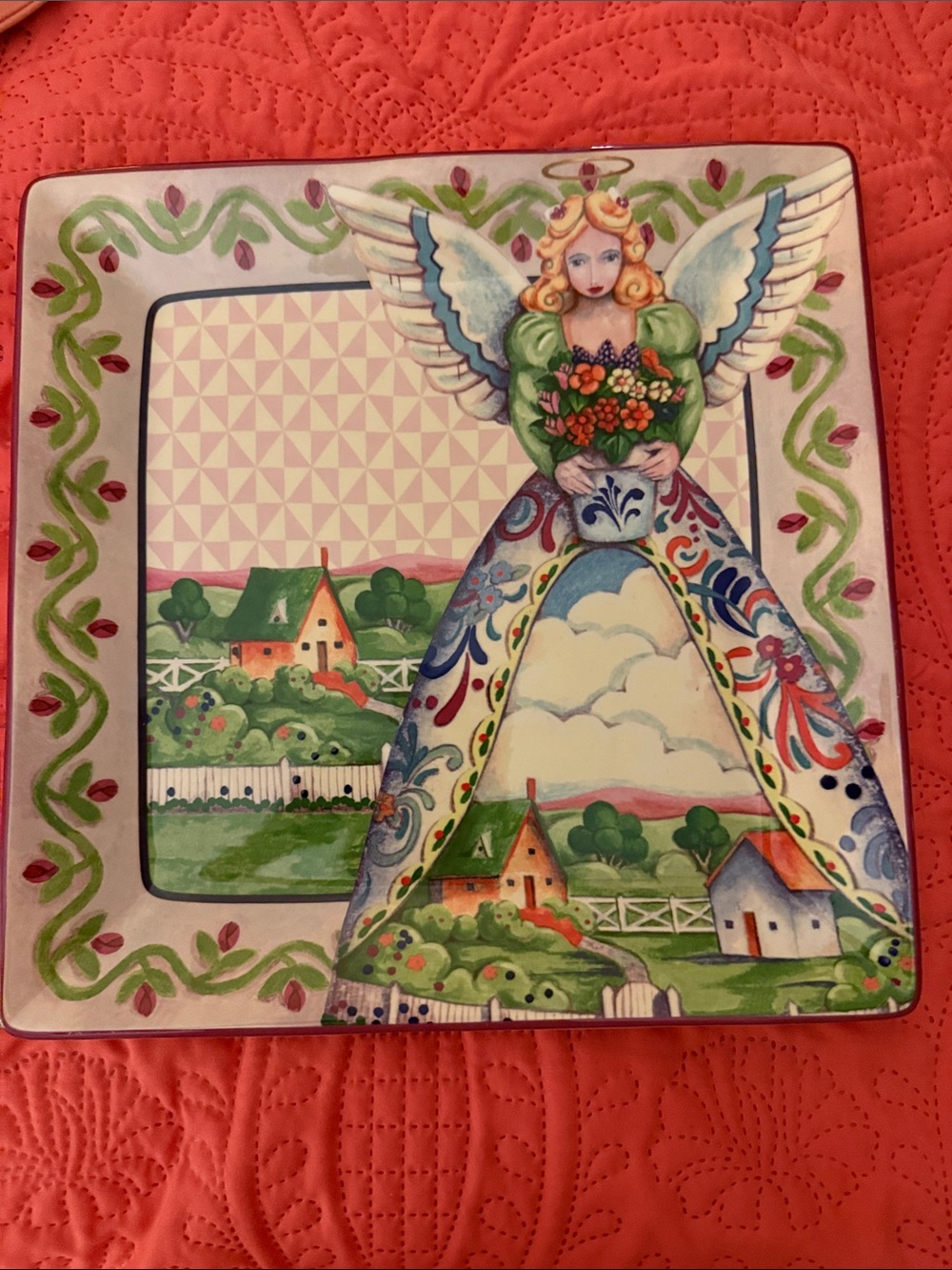 Jim Shore Four Seasons Angel 13” Serving Platter Hand-Painted